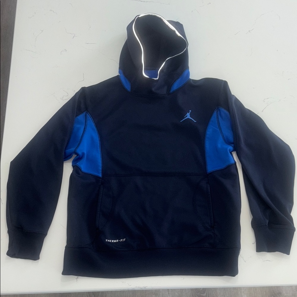 Nike Jordan Boys Therma‑Fit Sweatshirt Hoodie– Blue, Size Medium